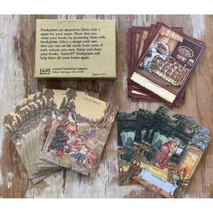Vintage 39 Antioch bookplates Wind in the Willows + mouse in bed & by fireplace